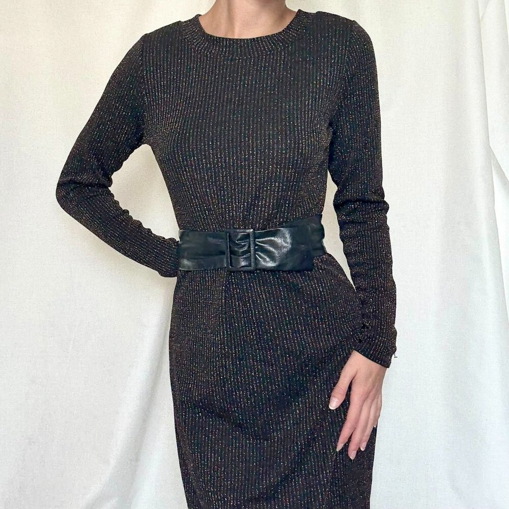 Black glitter midi dress